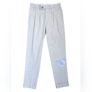 NOAK Slim Fit Pleated Dress Pants 32x32 Cream Off White Cuffed Trousers
